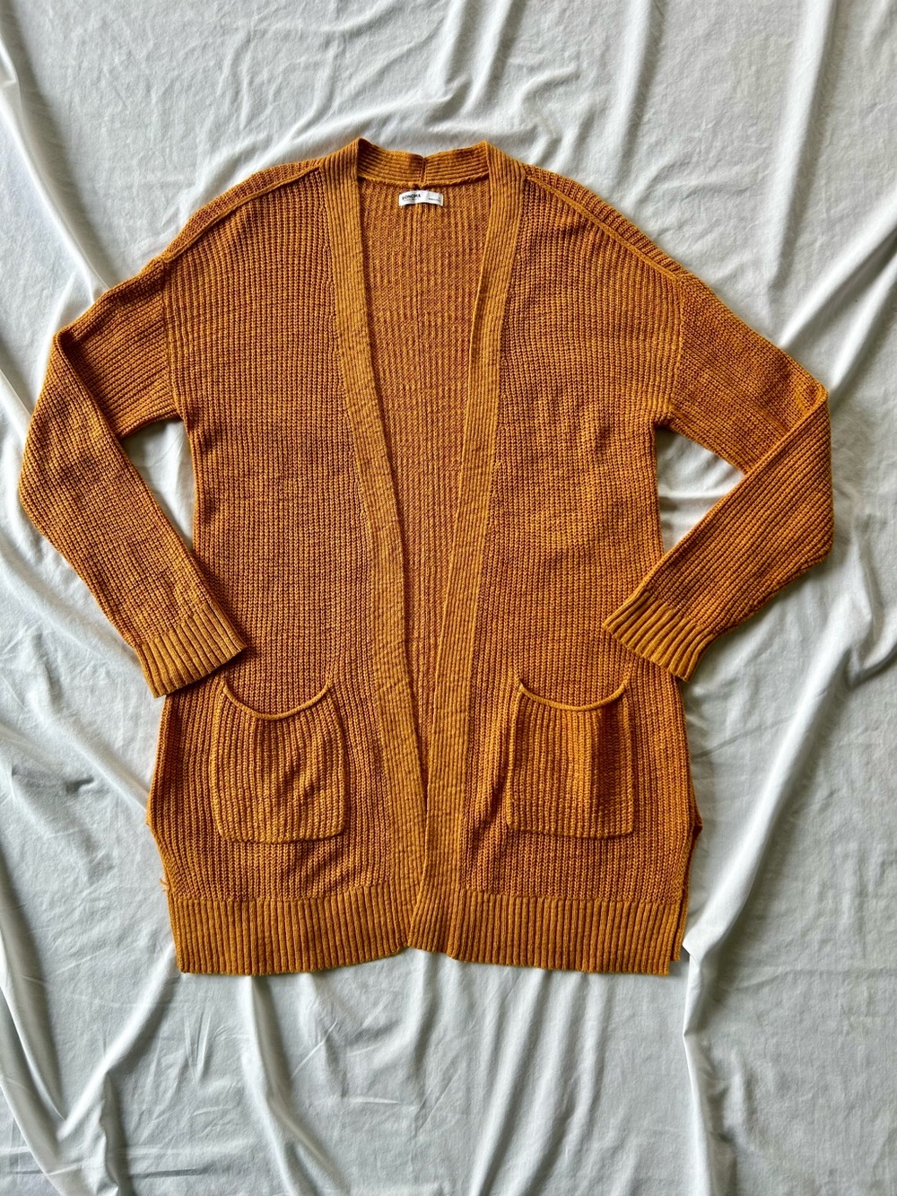Sonoma Chunky Knit Open Front Longline Cardigan in Gold